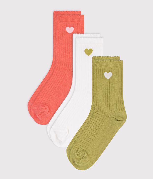 2 Paar Kinder-Socken aus Baumwolle mit Jacquard-Herzmotiv f&uuml;r M&auml;dchen vielfarbig