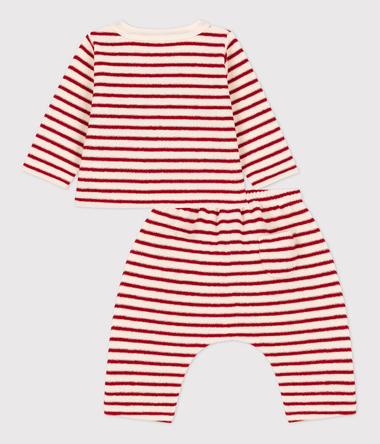 Zweiteiliges Baby-Set aus Frottee naturfarben/rot