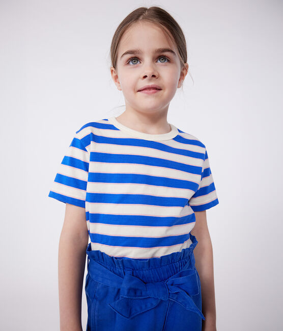 Kurzärmeliges Kinder-T-Shirt aus Baumwolle mit Streifen weiss AVALANCHE/ MULTICO