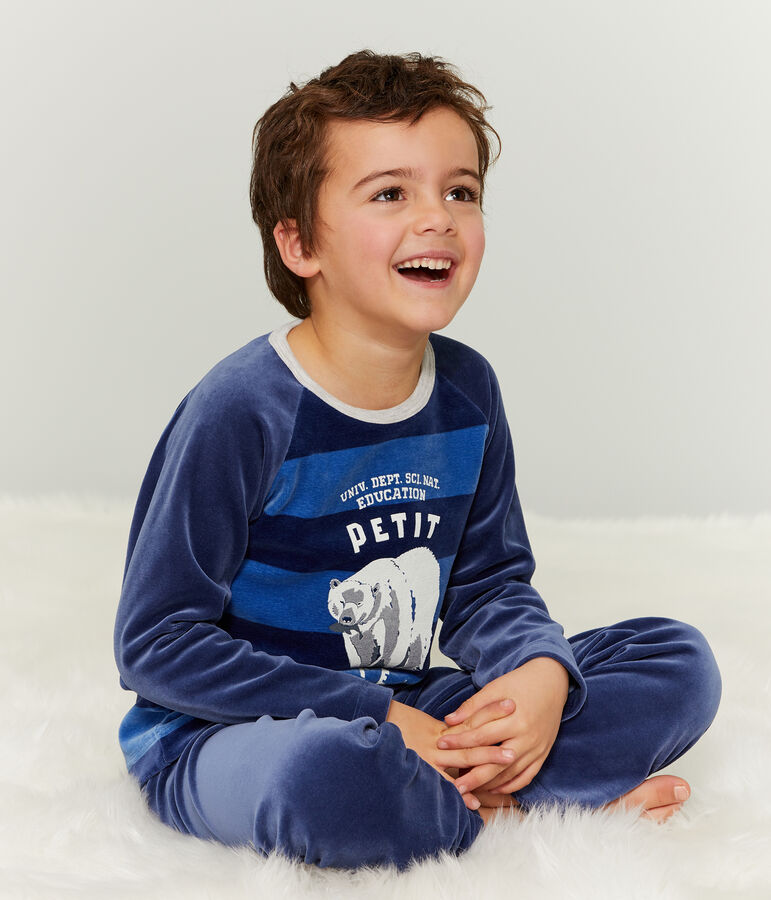 Samt-Pyjama f&uuml;r kleine Jungen blau/blau