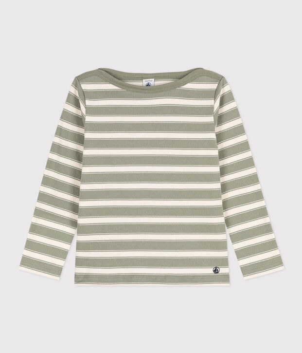 Streifenshirt aus dichter Baumwolle f&uuml;r M&auml;dchen und Jungen gr&uuml;n/naturfarben