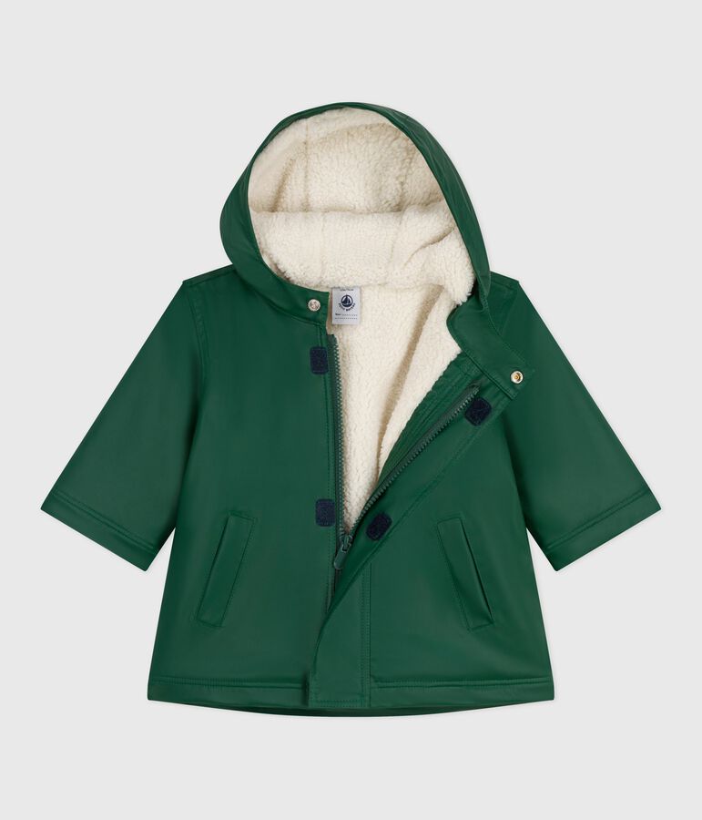 Warme Baby-Regenjacke mit Sherpa gr&uuml;n