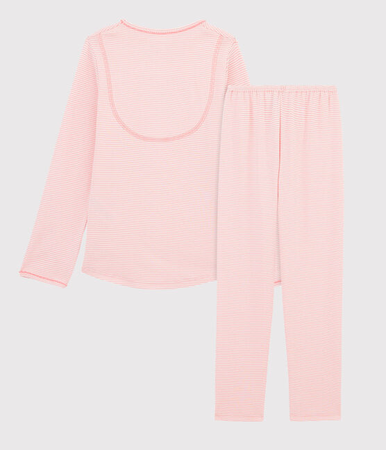 Kinderpyjama aus Rippstrick mit Ringelmuster für Mädchen rosa GRETEL/weiss MARSHMALLOW