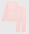 Kinderpyjama aus Rippstrick mit Ringelmuster für Mädchen rosa GRETEL/weiss MARSHMALLOW