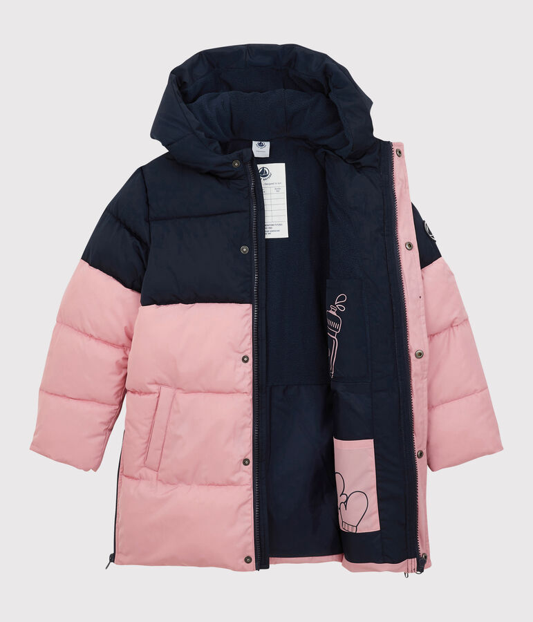 Lange, gef&uuml;tterte Kinder-Winterjacke f&uuml;r M&auml;dchen / Jungen blau SMOKING/rosa CHARME