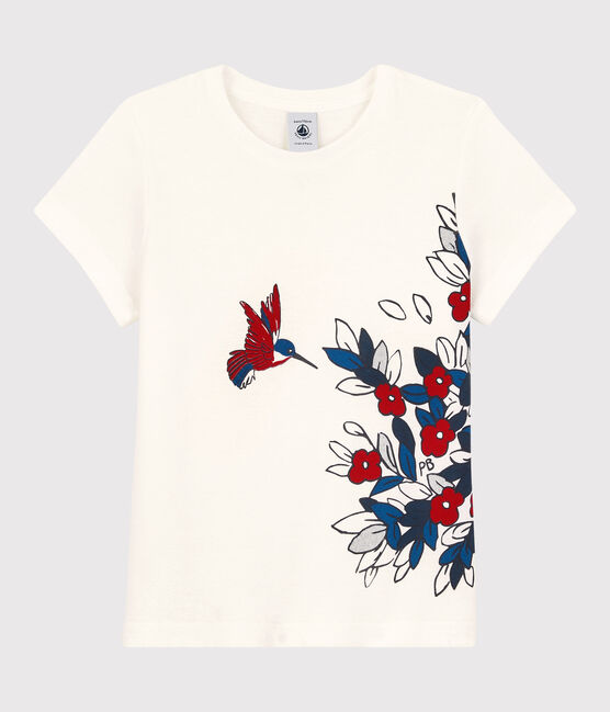 Kurzärmliges Kinder-T-Shirt aus Baumwolle für Mädchen weiss MARSHMALLOW/rot TERKUIT