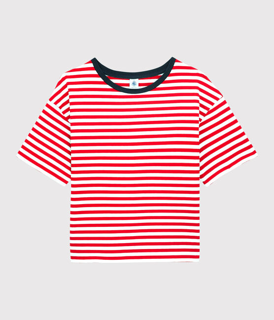 Damen-T-Shirt DAS BOXY aus Baumwolle rot PEPS/weiss MARSHMALLOW