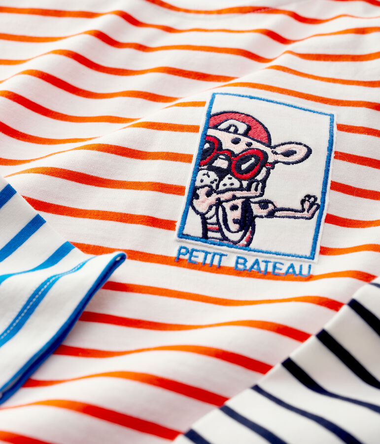 Lang&auml;rmeliges Kinder-T-Shirt f&uuml;r M&auml;dchen / Jungen weiss/orange/vielfarbig