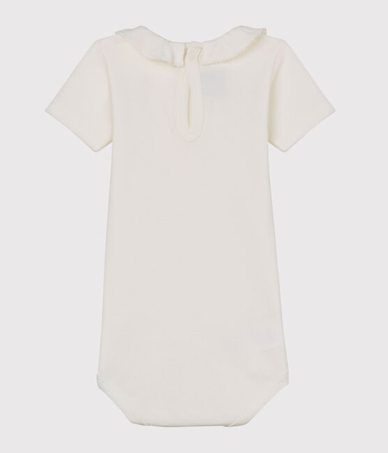 Kurzärmeliger Baby-Body mit Halskrause weiss MARSHMALLOW
