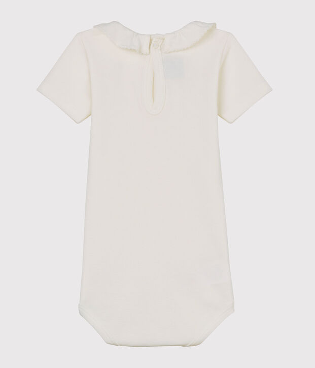 Kurz&auml;rmeliger Baby-Body mit Halskrause weiss