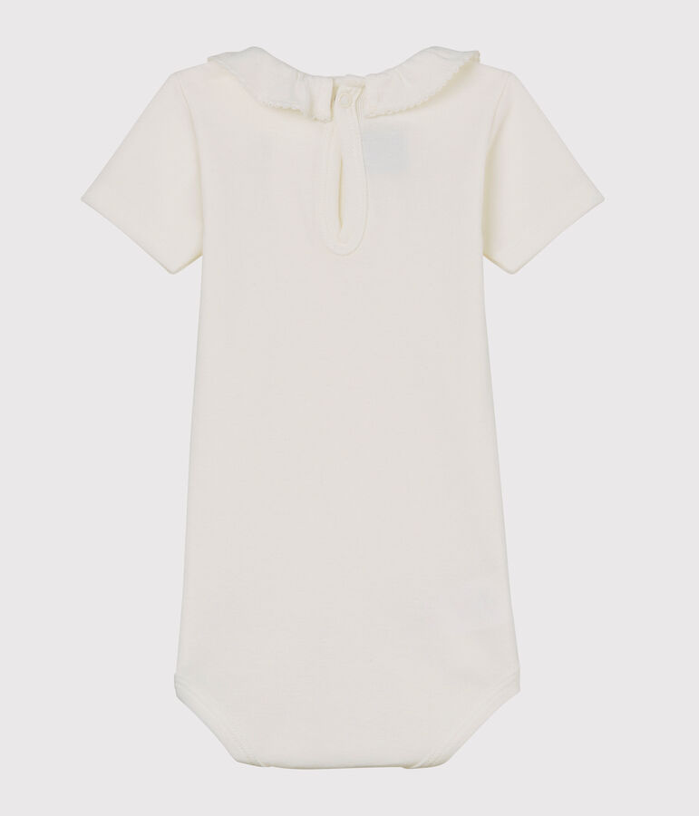 Kurz&auml;rmeliger Baby-Body mit Halskrause weiss