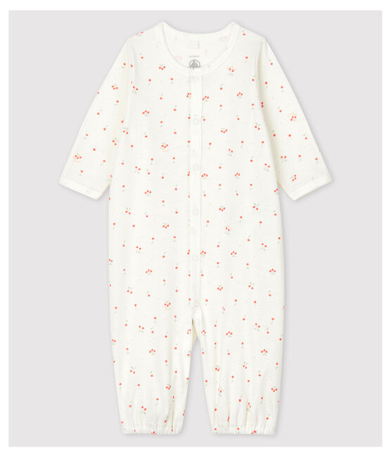 Baby-Kombi-Overall aus Bio-Baumwolle mit Kirschen-Motiv weiss MARSHMALLOW/weiss MULTICO