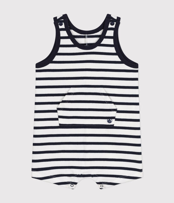 Kurzer Baby-Overall aus Jersey weiss MARSHMALLOW/blau SMOKING