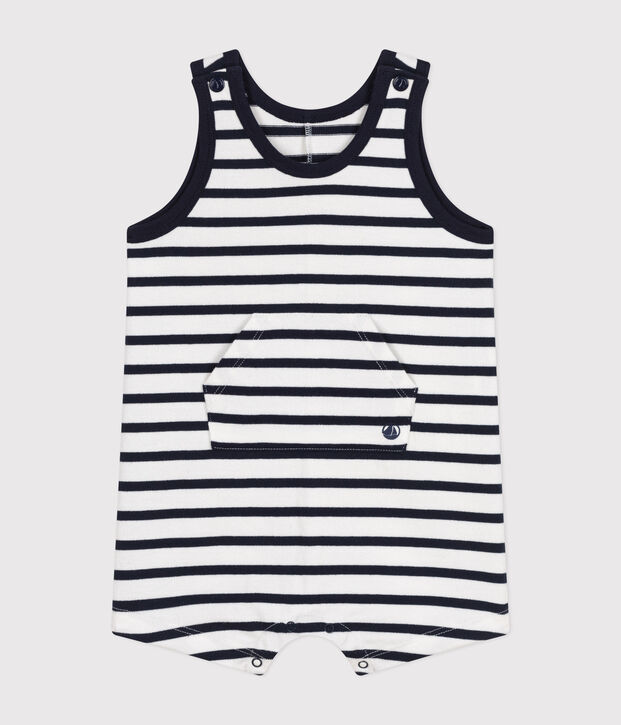 Kurzer Baby-Overall aus Jersey weiss/blau