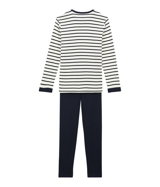 Samt-Pyjama für Jungen blau SMOKING/beige COQUILLE