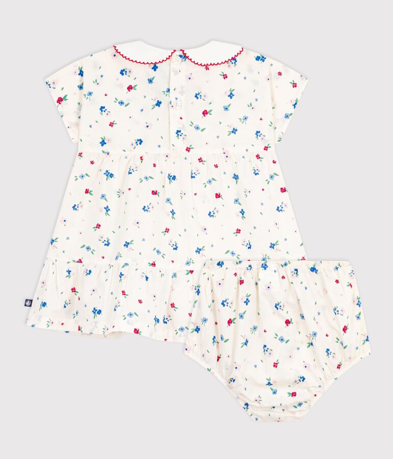 Kurz&auml;rmeliges Babykleid aus Baumwolle und dazu passender Bloomer mit Blumenmuster weiss MARSHMALLOW/weiss MULTICO