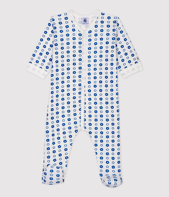 Baby-Strampler aus Molton und Bio-Baumwolle mit Blumenmuster im Retro-Look weiss MARSHMALLOW/ MALLARD