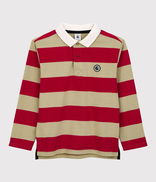 Lang&auml;rmeliges, gestreiftes Kinder-Poloshirt aus Baumwolle f&uuml;r Jungen rot/beige