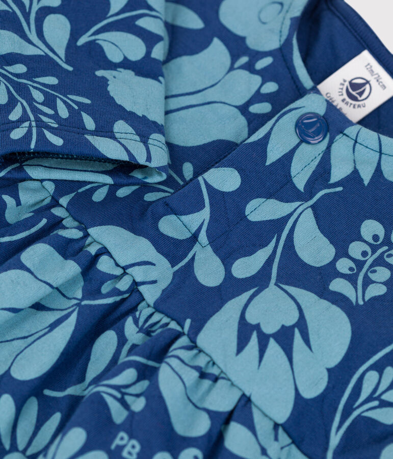 Bedrucktes lang&auml;rmeliges Babykleid aus gestepptem Doppeljersey blau/blau
