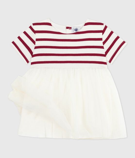 Kurzärmeliges Baby-Kleid aus zwei Stoffen rot MILK/ AMARANTE