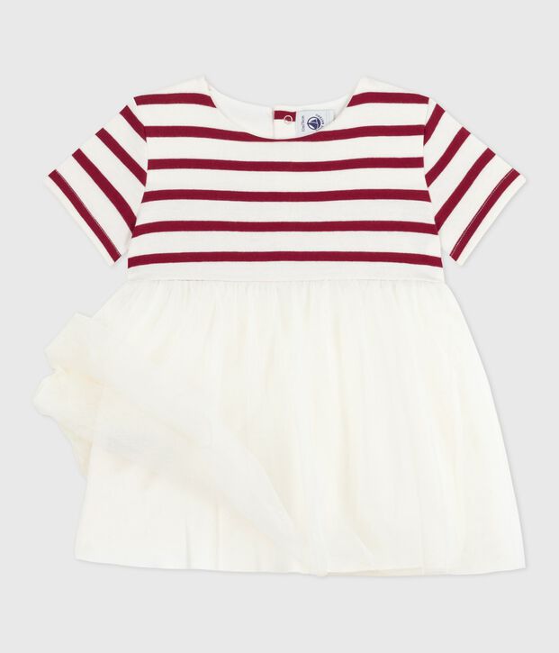 Kurz&auml;rmeliges Baby-Kleid aus zwei Stoffen rot/rot