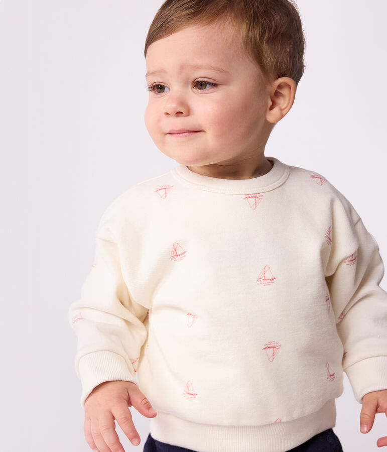 Baby-Sweatshirt aus Baumwolle mit Schiff-Motiv im Vintage-Stil naturfarben/rot