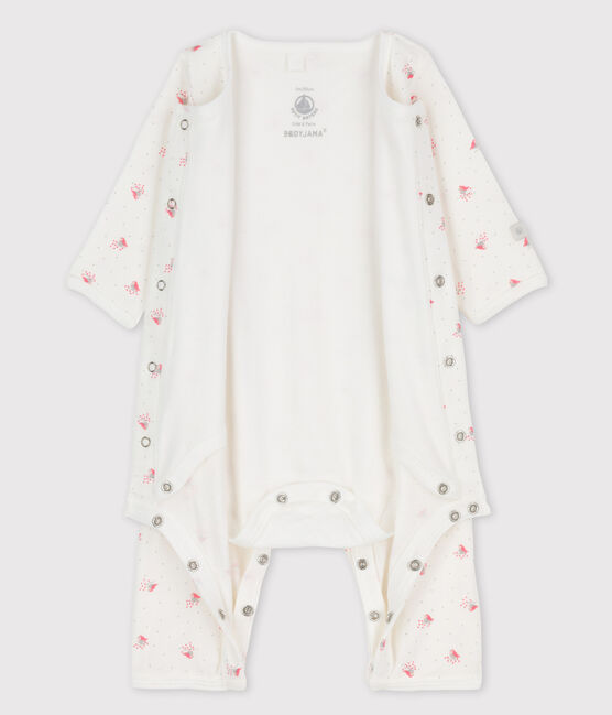Fußloser Baby-Bodyjama aus Bio-Baumwolle  weiss MARSHMALLOW/weiss MULTICO