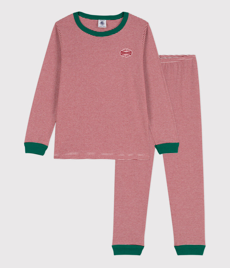 Kinderpyjama aus Baumwolle mit Ringelstreifen rot/weiss