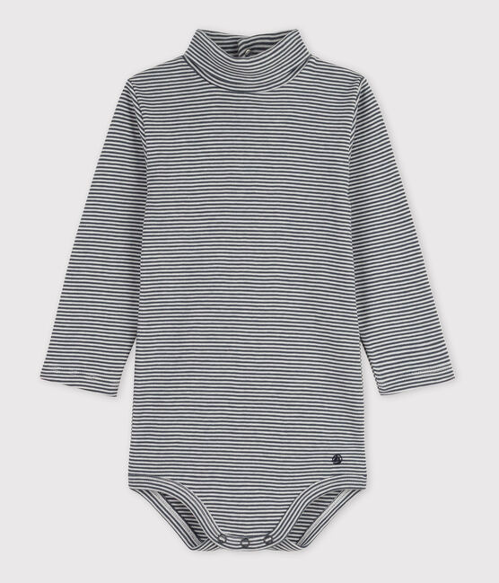 Langärmeliger gestreifter Baby-Body aus Baumwolle mit Rollkragen DUCKY/ MARSHMALLOW
