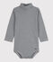 Langärmeliger gestreifter Baby-Body aus Baumwolle mit Rollkragen DUCKY/ MARSHMALLOW
