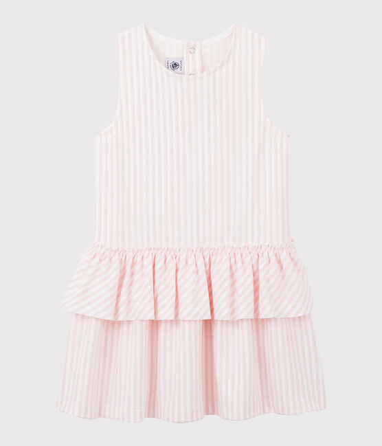 Ärmelloses Kinder-Kleid aus Jersey für Mädchen rosa MINOIS/weiss MARSHMALLOW