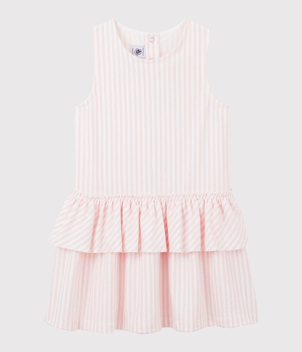 &Auml;rmelloses Kinder-Kleid aus Jersey f&uuml;r M&auml;dchen rosa/weiss