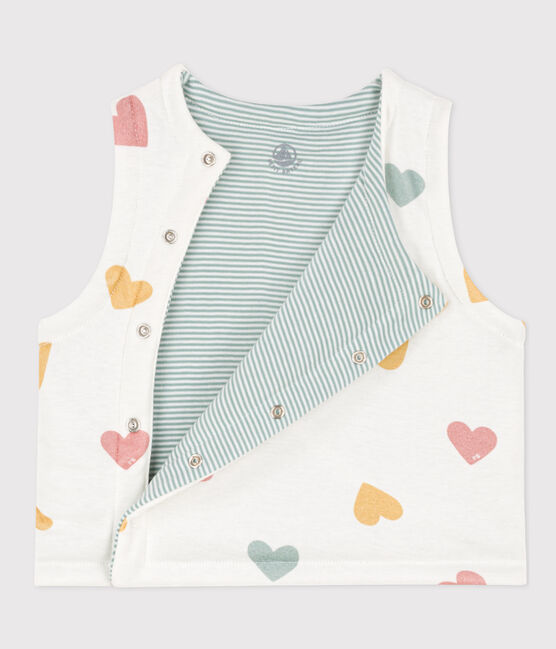 Ärmellose Baby-Wendejacke mit Herzmotiv aus Baumwolle weiss MARSHMALLOW/weiss MULTICO