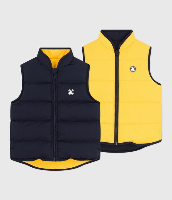 Ärmellose Kinder-Winterjacke zum Wenden in zwei Farben blau SMOKING/gelb JAUNE