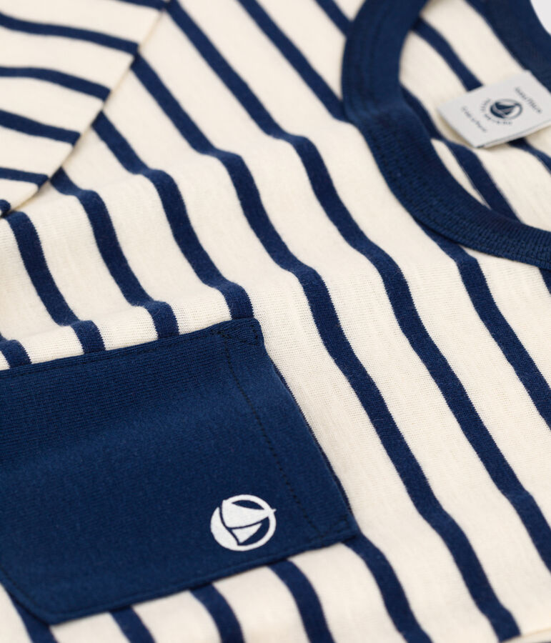 Lang&auml;rmeliges Kinder-T-Shirt aus Baumwolle f&uuml;r Jungen naturfarben/blau