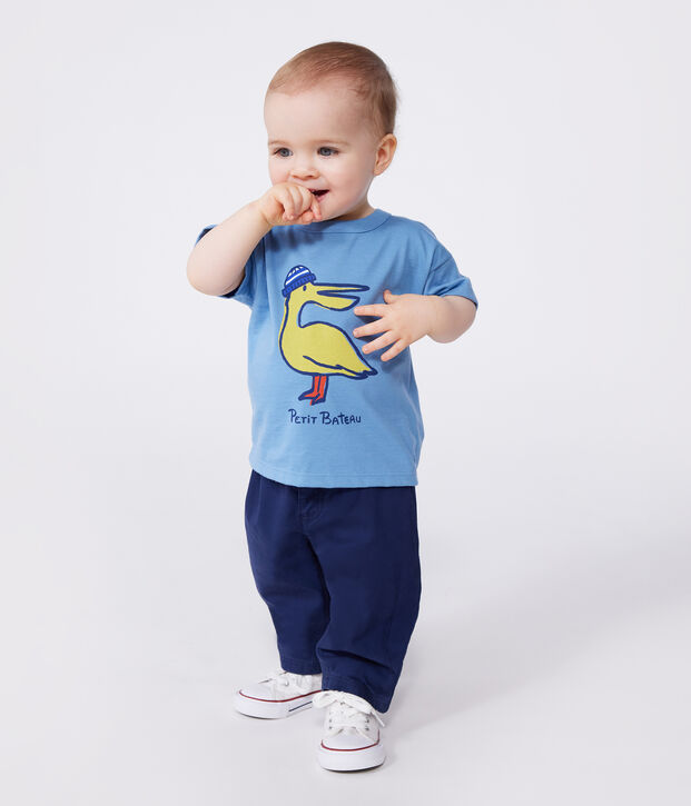 Kurz&auml;rmeliges Baby-T-Shirt aus einfarbiger Baumwolle blau
