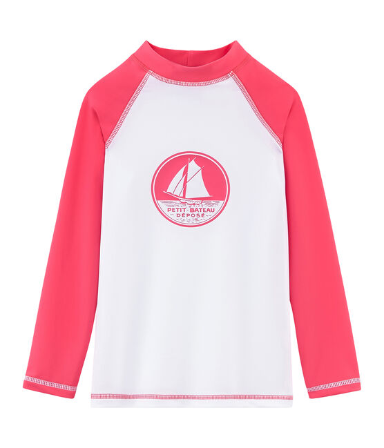 Anti-UV-T-Shirt LSF 50+ Kinder Mädchen und Jungen weiss MARSHMALLOW/rosa CUPCAKE