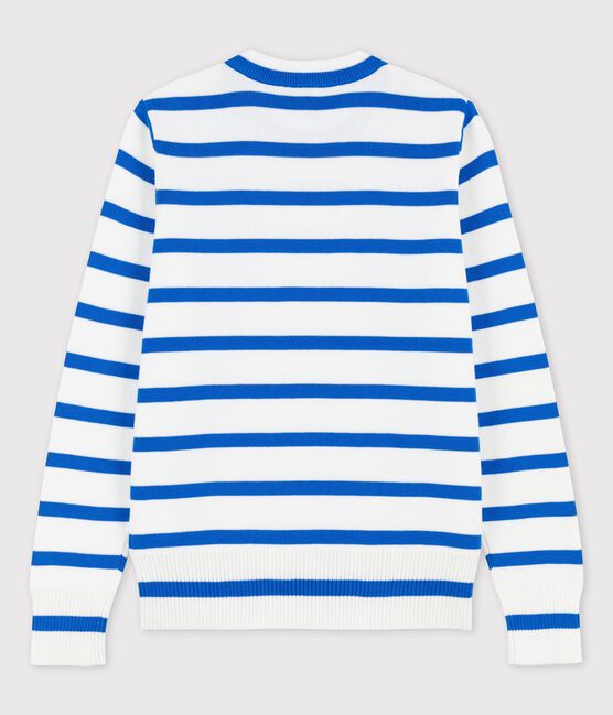 Marinepullover aus Baumwolle für Damen weiss MARSHMALLOW/blau DELFT