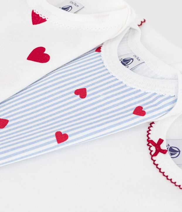 Set kurz&auml;rmeliger Baby-Bodys aus Baumwolle mit Herzmotiv vielfarbig
