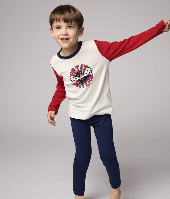 Kinderpyjama aus Baumwolle für Jungen blau MEDIEVAL/weiss MULTICO
