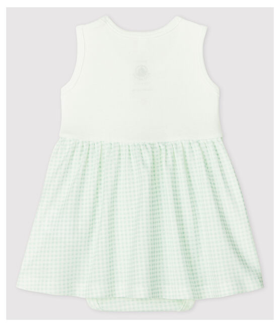 Baby-Body-Kleid aus Bio-Baumwolle für Mädchen weiss MARSHMALLOW/blau HAITI