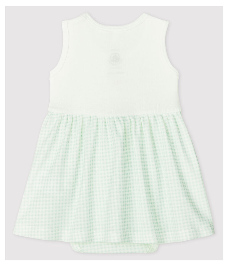 Baby-Body-Kleid aus Bio-Baumwolle f&uuml;r M&auml;dchen weiss/blau