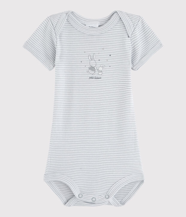 Kurz&auml;rmeliger Baby-Body M&auml;dchen/Jungen grau/weiss