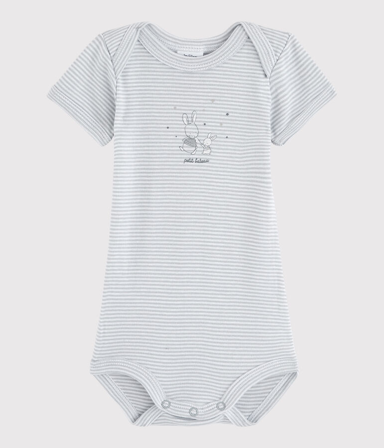 Kurz&auml;rmeliger Baby-Body M&auml;dchen/Jungen grau MISTIGRI/weiss ECUME