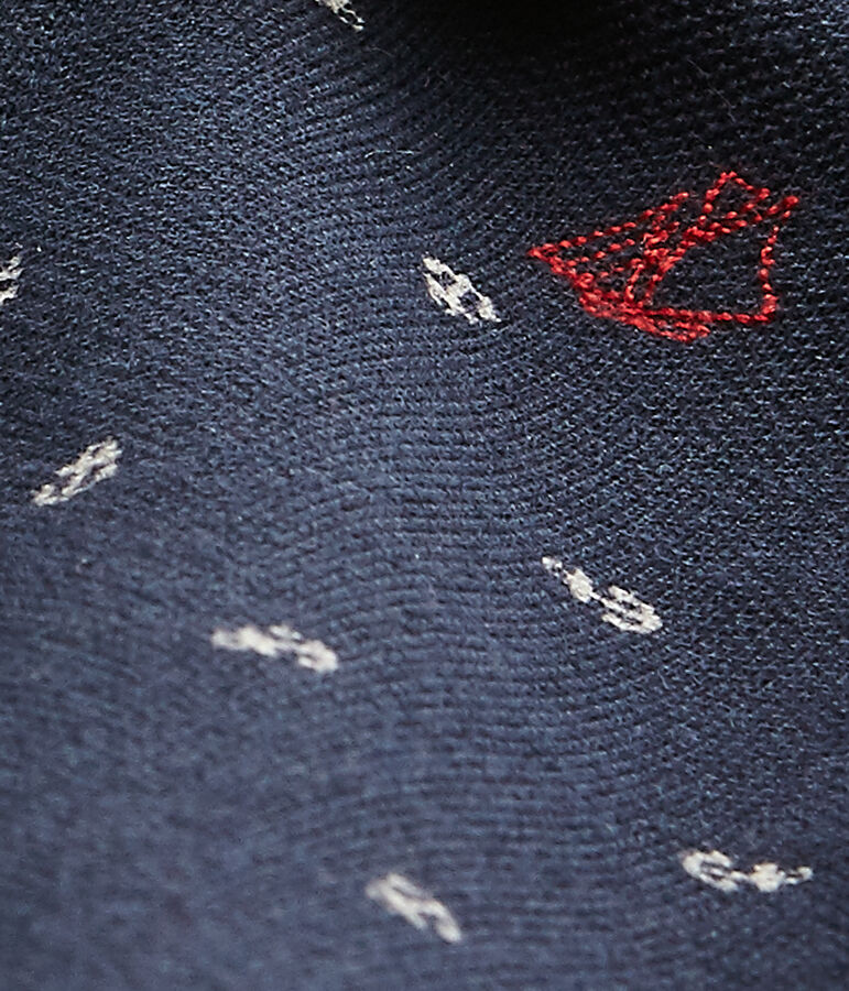 Kurzer Baby-Jungen-Einteiler mit Polokragen und Aufdruck blau/beige