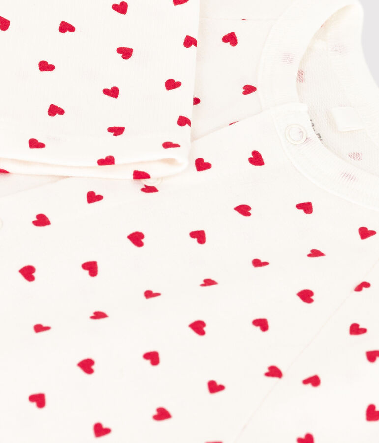 Baby-Langoverall aus Molton mit Herzchen weiss/rot