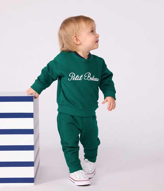 Baby-Sweatshirt aus Baumwolle mit Petit Bateau-Stickerei grün EVERGREEN