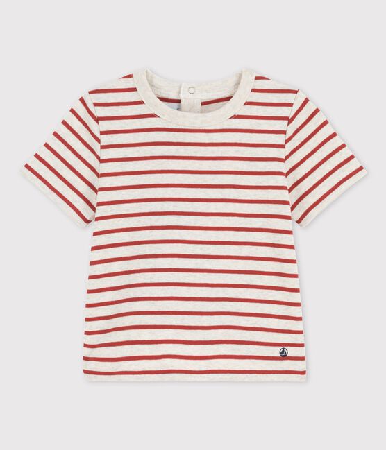 Gestreiftes kurzärmeliges Baby-T-Shirt aus Bio-Baumwolle beige MONTELIMAR/ OMBRIE