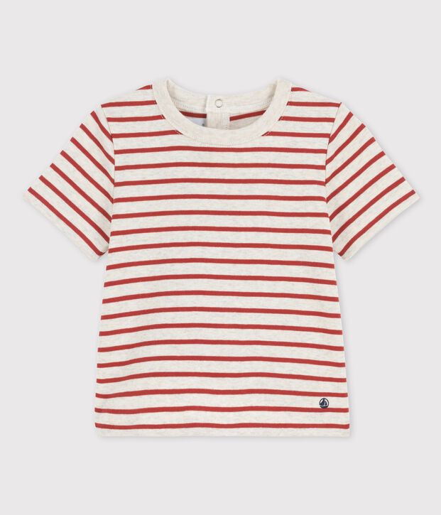 Gestreiftes kurz&auml;rmeliges Baby-T-Shirt aus Bio-Baumwolle beige/braun