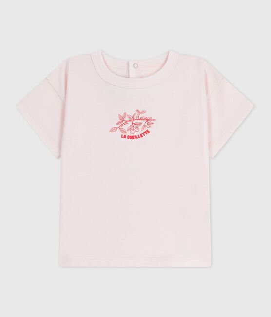 Kurzärmeliges Baby-T-Shirt aus einfarbiger Baumwolle rosa FLEUR